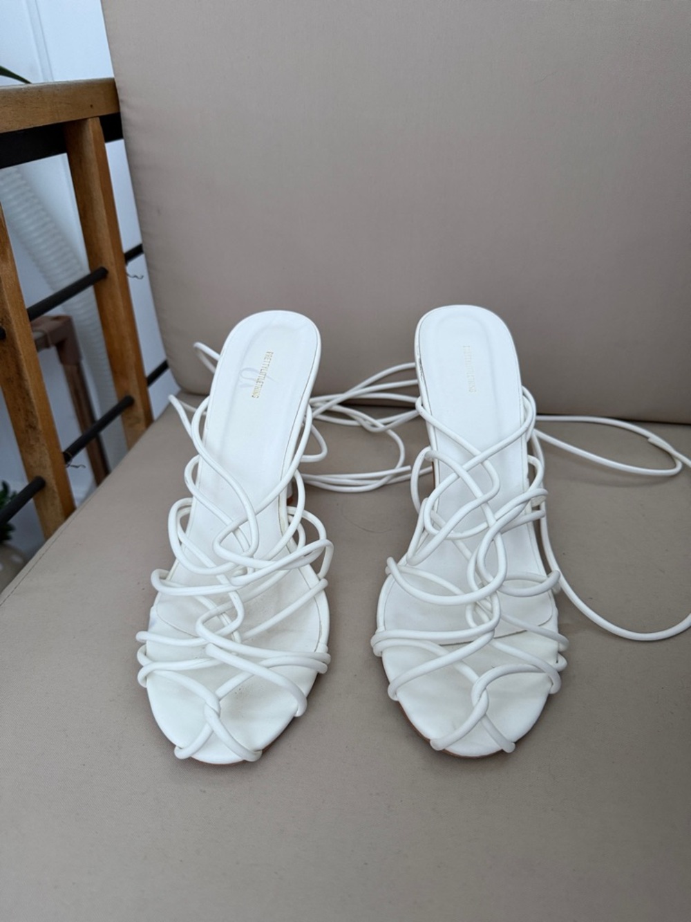 PrettyLittleThing White Strappy Lace-Up Heeled Sandals